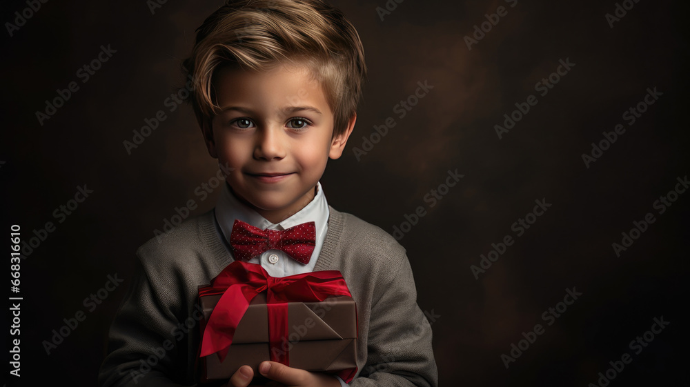 portrait of a little boy holding a Valentine's Day gift portrait of a little boy holding a Valentine's Day gift