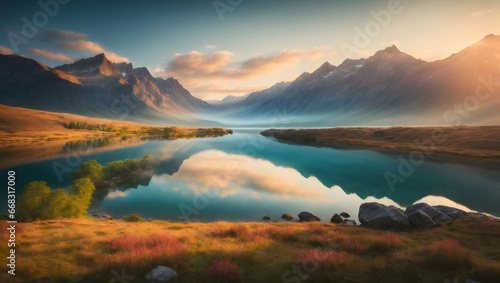majestic views of the lake and mountains, background photo