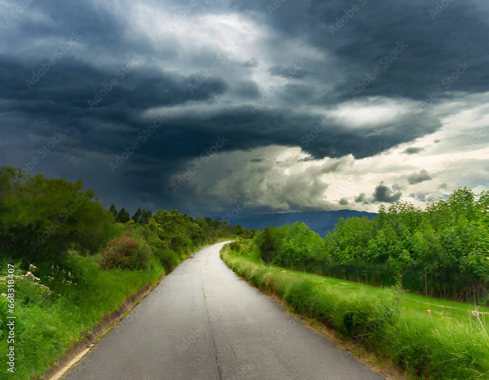 Green Wilderness Road Journey under Stormy Skies Green Wilderness Road Journey under Stormy Skies