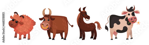 Farm Animals with Sheep, Cow and Horse Vector Set