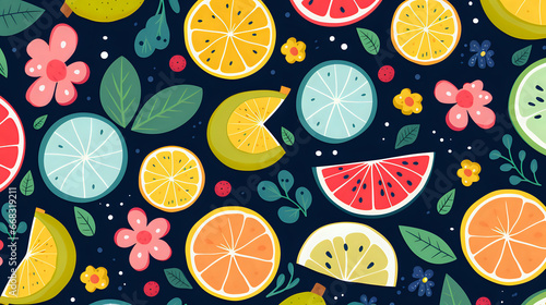 seamless background with fruits pattern. Generative AI
