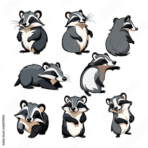 set of badgers in different poses