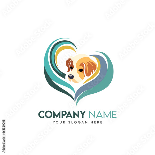 Love dog logo design. Pet care logo template. Pet logo.