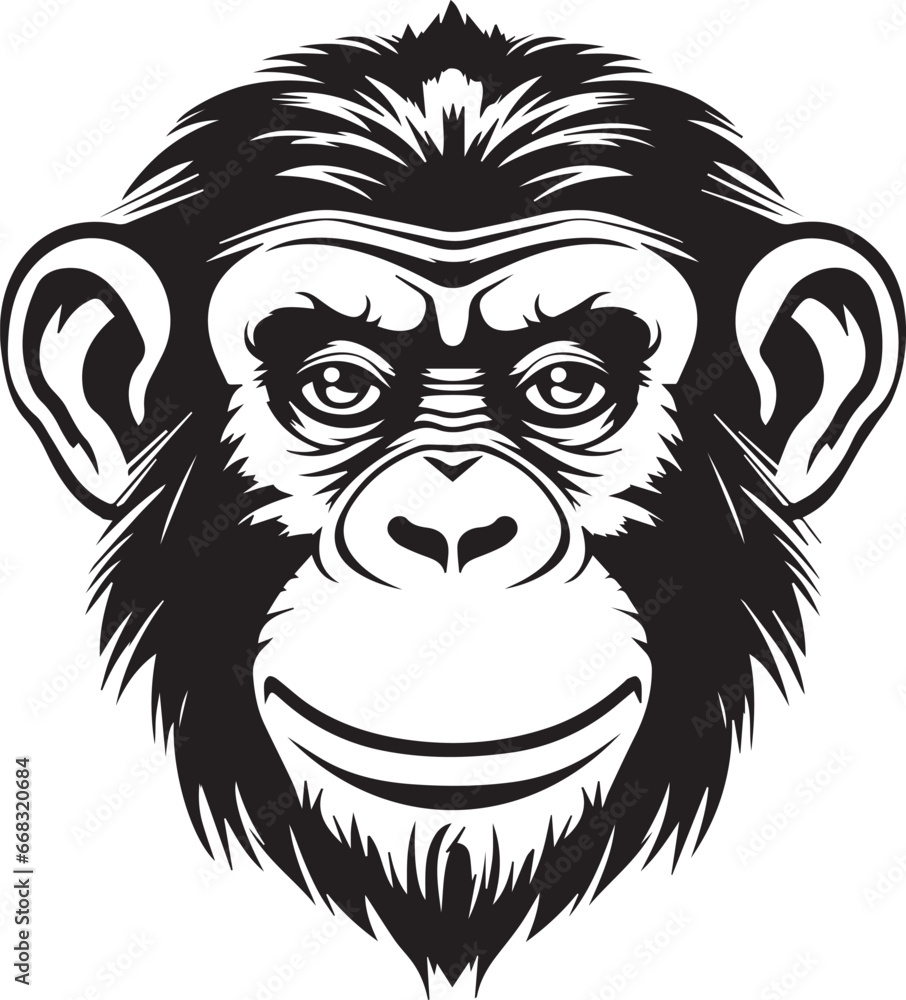 Chimpanzee Face, Vector Template for Cutting and Printing
