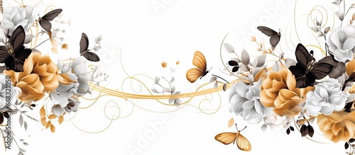 Vintage floral pattern with roses butterflies and oriental elements on a white background