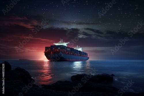cargo ship during sunset
