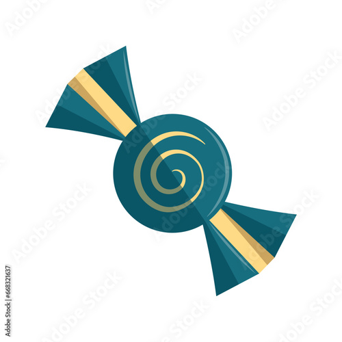 Round sweet candy in blue wrapper. Holiday sweets. Flat vector illustration isolated on white background.