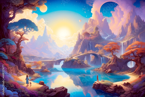 Picture of a surreal dreamscape where reality and imagination entwine Cartoon Background design - ai generated