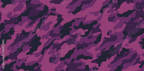 Camouflage texture seamless pattern with grid. Vector camouflage pattern for clothing design. Trendy camouflage military pattern. 