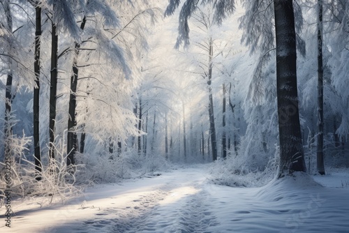 Snow-covered forest in winter wonderland © furyon