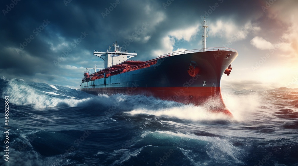 Tanker floating during a storm