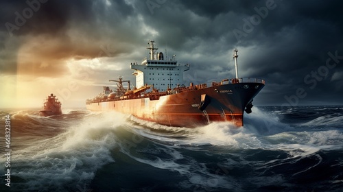 Tanker floating during a storm