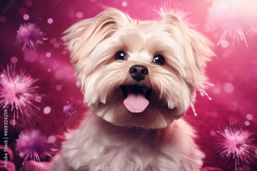 Cute Dog Expressing Shock in Light Maroon and Pink
