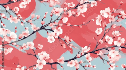 Floral pattern with cherry blossoms. AI generated