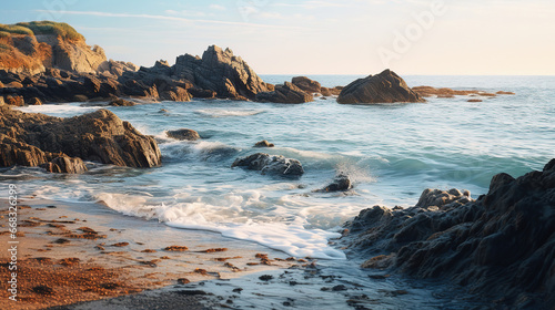 Seascape of a rocky coastline, generative ai 