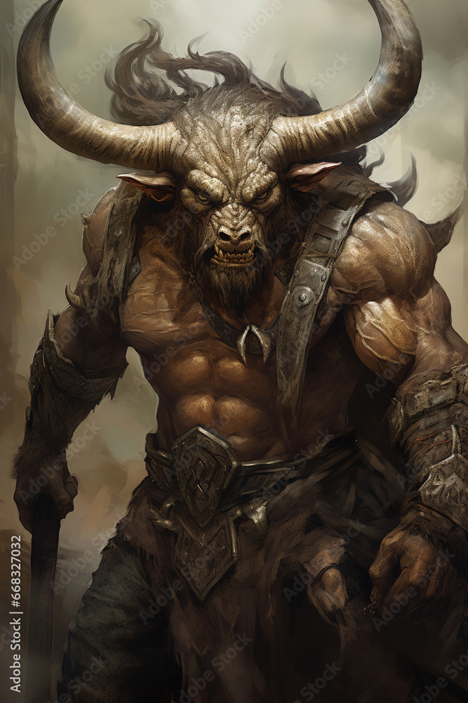 minotaur wielding a weapon, generative ai minotaur wielding a weapon, generative ai