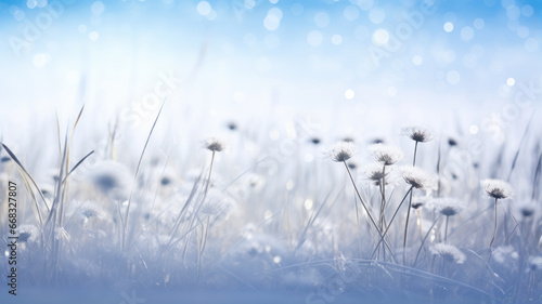 Bokeh Style  Snowy Field and Delicate Flowers