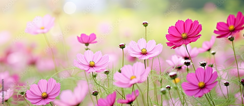 Cosmos flowers in bloom with a blurred background Cosmos flowers in bloom with a blurred background