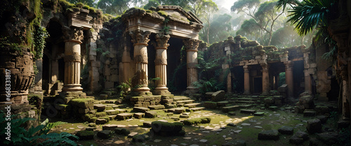 Fotografia Exotic ancient city temple ruins deep in the forest