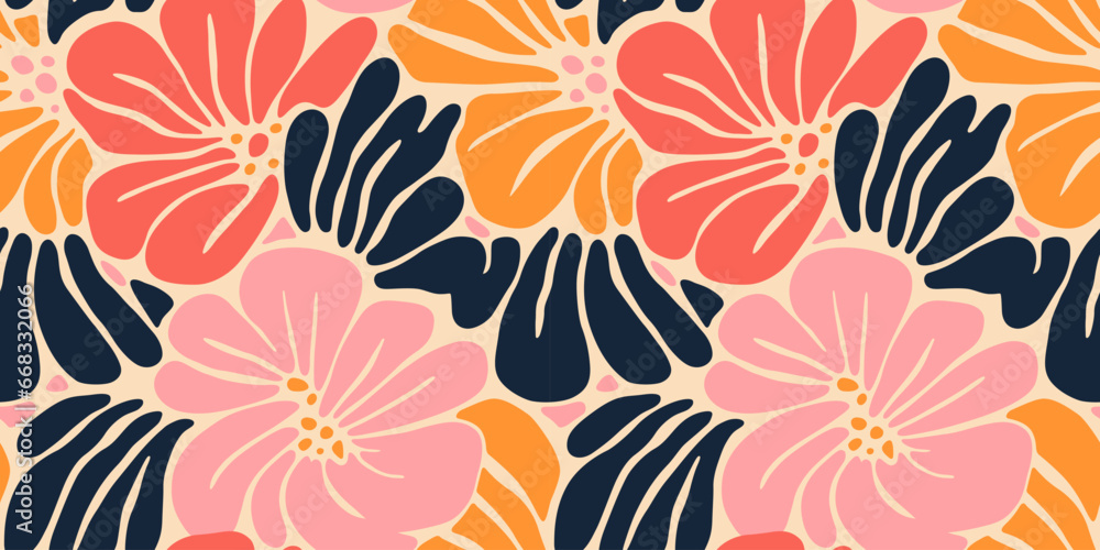 custom made wallpaper toronto digitalAbstract flower art seamless pattern illustration. Organic nature floral background in vintage style. Spring season decoration texture, drawing print.