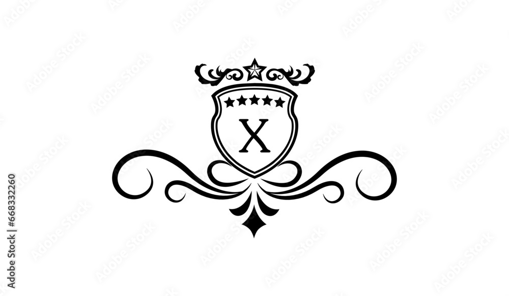 Luxury Monogram shield with crown Logo X