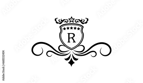 Luxury Monogram shield with crown Logo R