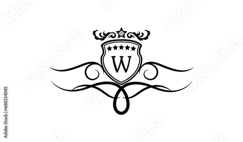 Fototapeta Naklejka Na Ścianę i Meble -  Monogram shield with crown Logo W
