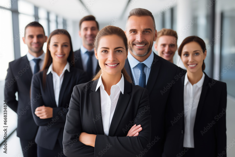 Portrait of smiling business people standing with arms crossed in office. Portrait of smiling business people standing with arms crossed in office.