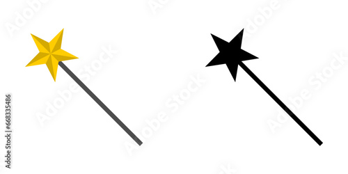 Magical Wizard Stick with Star Icon Set. Vector Image.