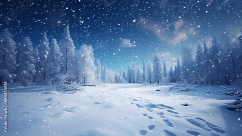 Wintertime scenery. Outside, snow is falling. Snowdrifts and snowflakes. close to hand. Snowfall. Nature. Open space, recording space. Background. © Suleyman