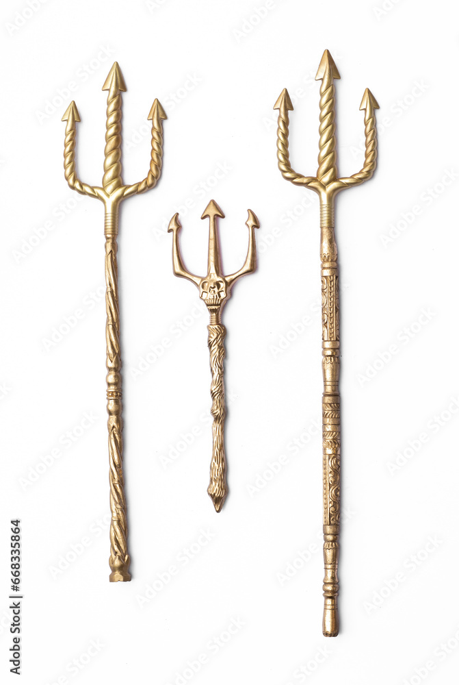 Golden Tridents isolated on white background