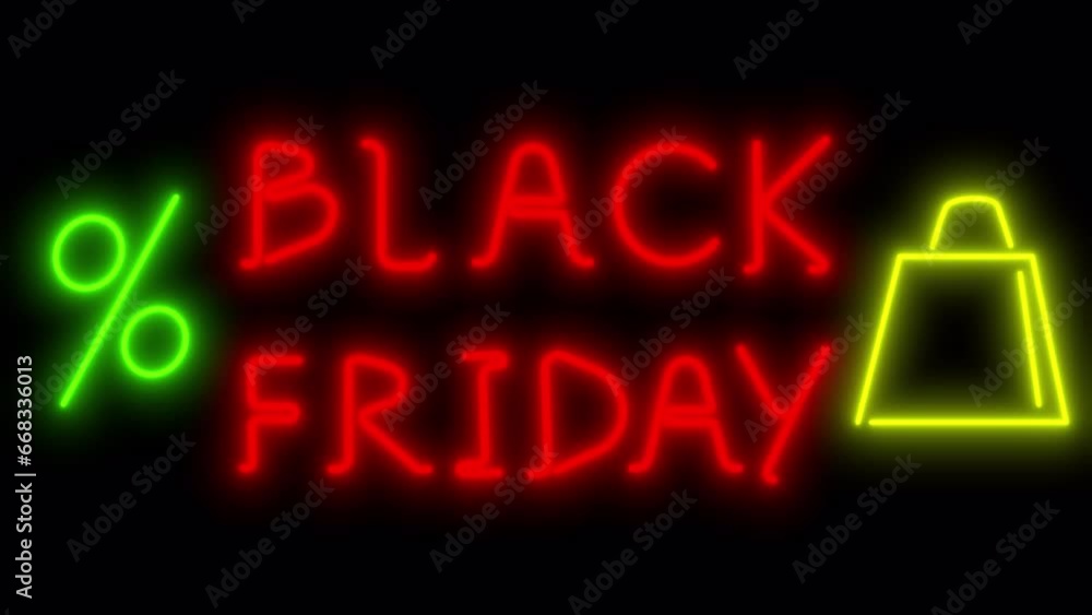 Neon animation Black Friday on a black screen. Stock video with illumination for the discount day in 4K with alpha channel. Neon animation Black Friday on a black screen. Stock video with illumination for the discount day in 4K with alpha channel.