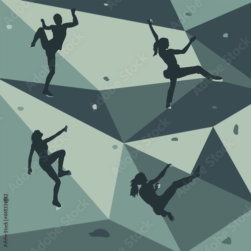 Flat design female athlete climbing wall. Vector illustration