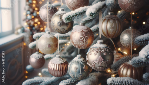 Christmas tree baubles, christmas decoration, generative ai