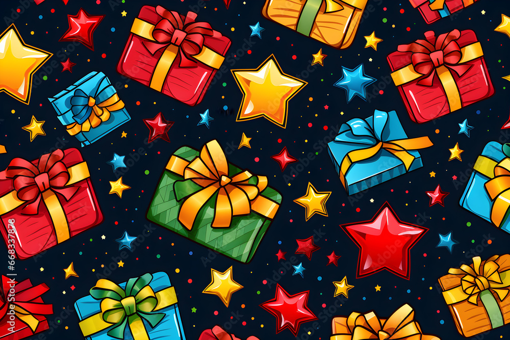 Colorful christmas gifts pattern background