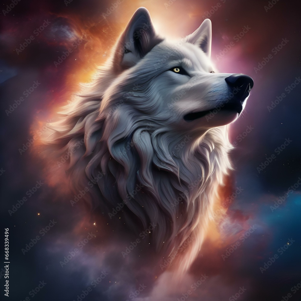 A colossal cosmic wolf with fur made of cosmic storms, howling amidst the celestial tempest4