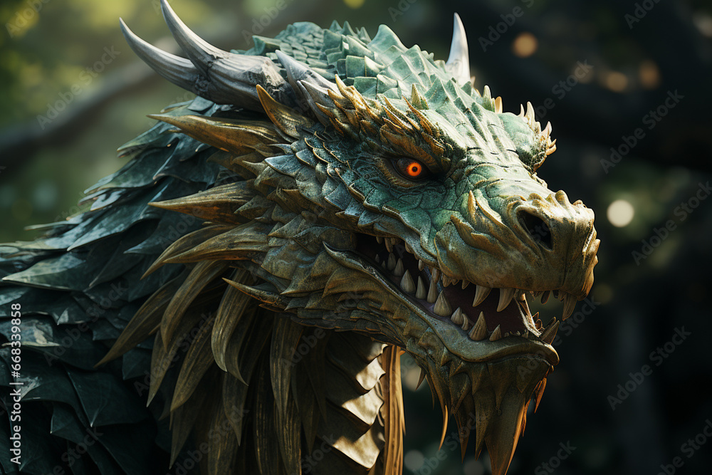 Traditional Asian green dragon close up, green background. 2024 Chinese New Year zodiac sign. AI Generative Traditional Asian green dragon close up, green background. 2024 Chinese New Year zodiac sign. AI Generative