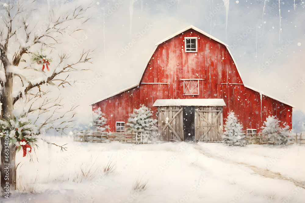 Christmas Barn Wall Art Oil Painting Printable Christmas Barn Wall Art Oil Painting Printable