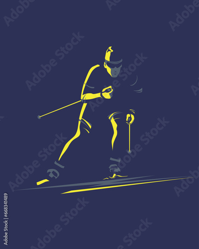 Silhouette of a skier in dark colors (ID: 668341489)