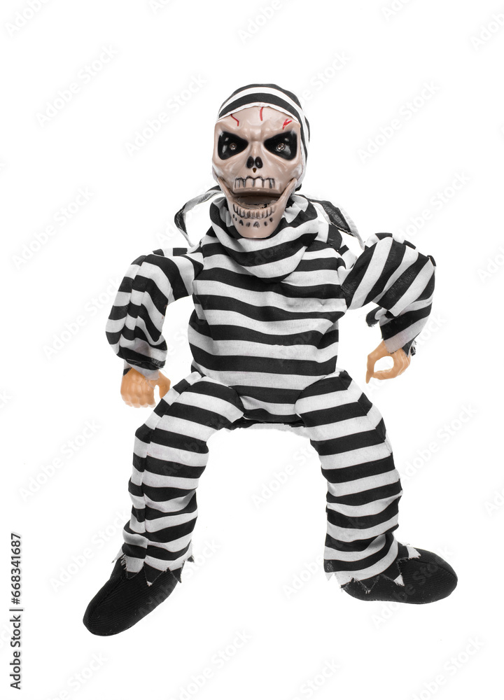 toy skeleton prisoner isolated on white background toy skeleton prisoner isolated on white background