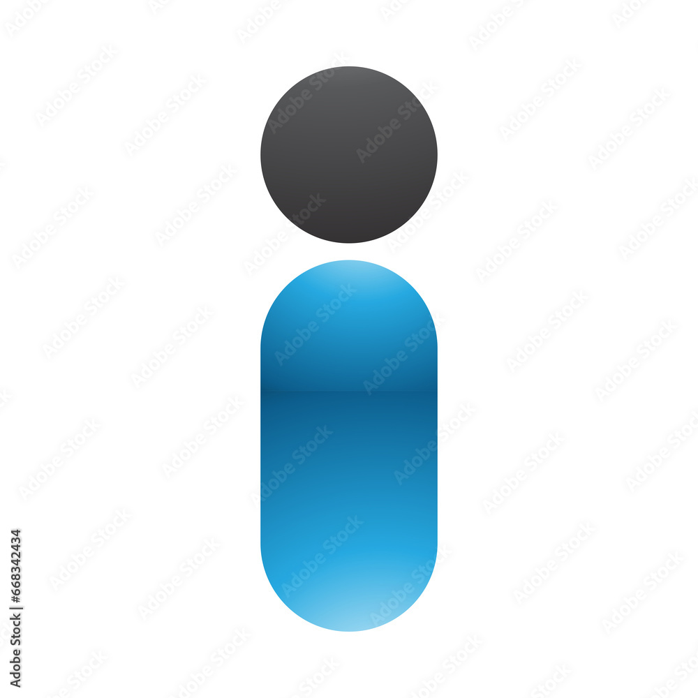 Blue and Black Glossy Abstract Round Person Shaped Letter I Icon