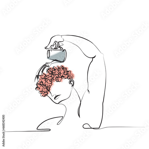 World mental health day october 10 line art. Mental health matters. Psychology concept art. Care and awareness of psychological disorders. Trauma Healing. PTSD treatment. Handle with care. Brain green