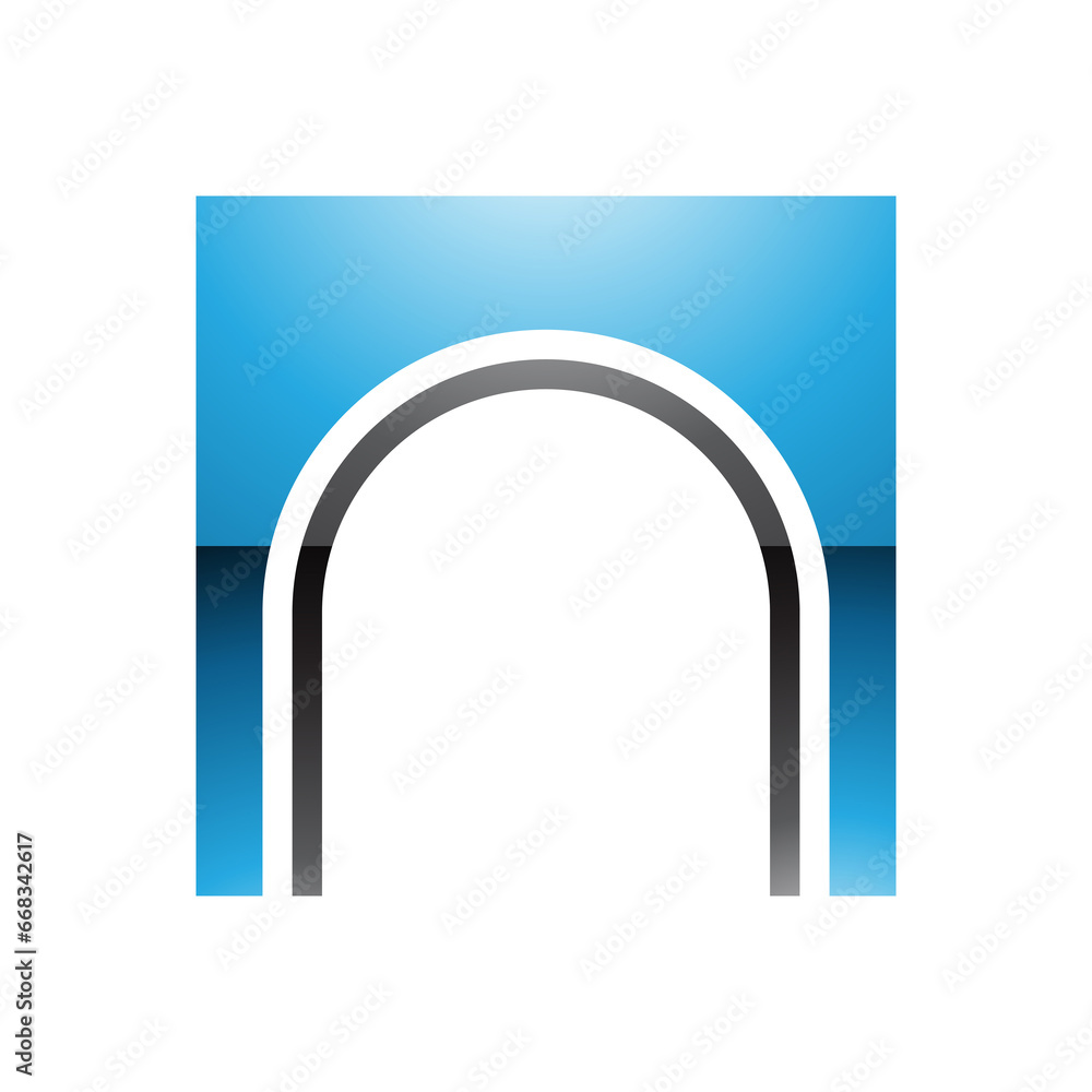 Blue and Black Glossy Arch Shaped Letter N Icon Blue and Black Glossy Arch Shaped Letter N Icon