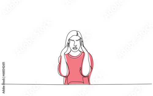 Hand drawn line art vector of a girl in tension 