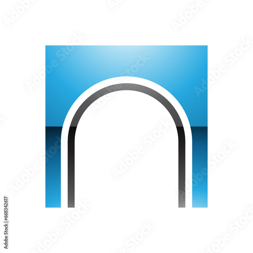 Blue and Black Glossy Arch Shaped Letter N Icon