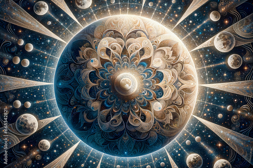 abstract moon design with starry tapestry, generative ai abstract moon design with starry tapestry, generative ai