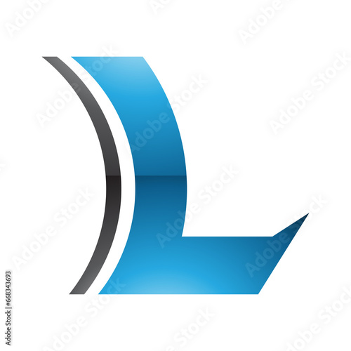 Blue and Black Glossy Concave Lens Shaped Letter L Icon