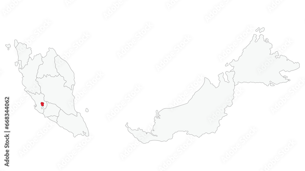 Map of Malaysia with Kuala Lumpur a capital city