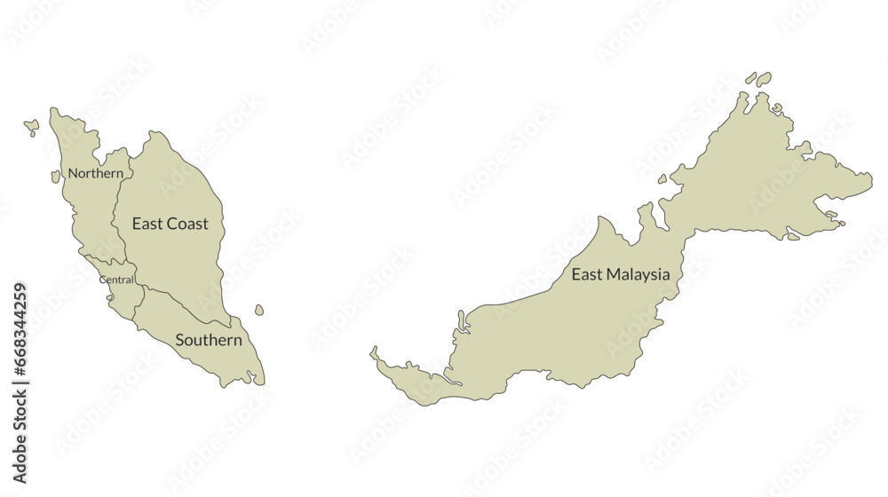 Fototapeta premium Malaysia map with main regions. Map of Malaysia