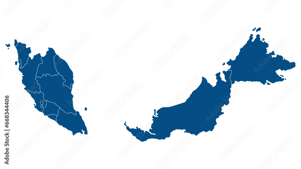 Fototapeta premium Malaysia map with administrative. Map of Malaysia in blue color